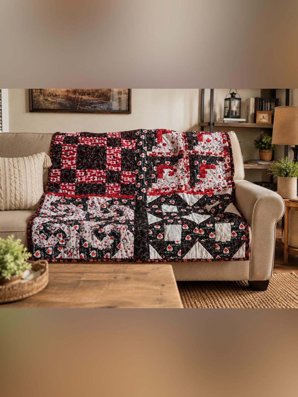 Canada 🇨🇦 themed homemade 41” x41” quilt stains pictured